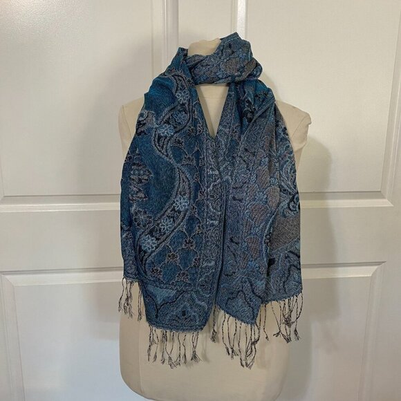 Accessories - Blue Floral Oversized Pashmina Scarf